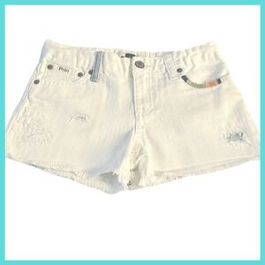 New W/O Tag-Polo Ralph Lauren Little Girls Sz. 6X White Denim Shorts W/Distress